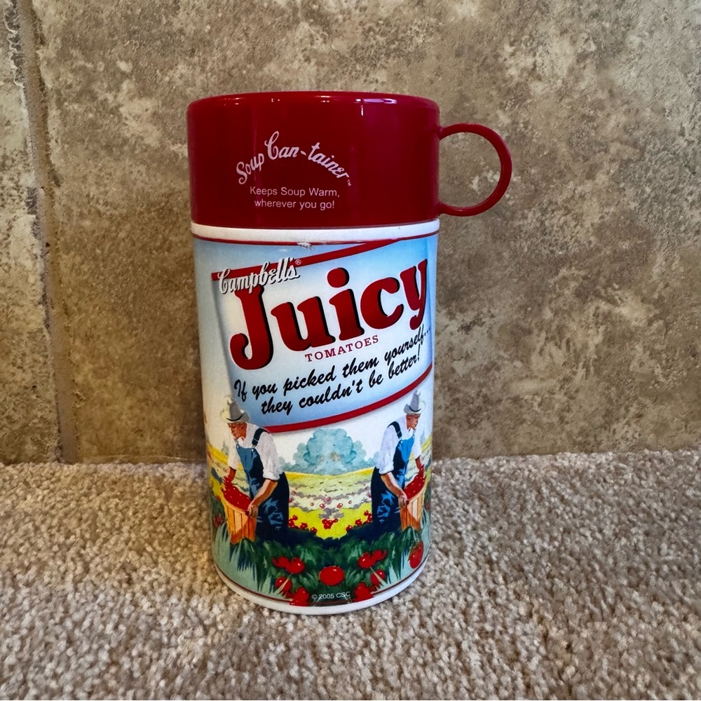 Campbell's Juicy Tomatoes Soup-Container Thermos Bright Colors 2006 Collectable